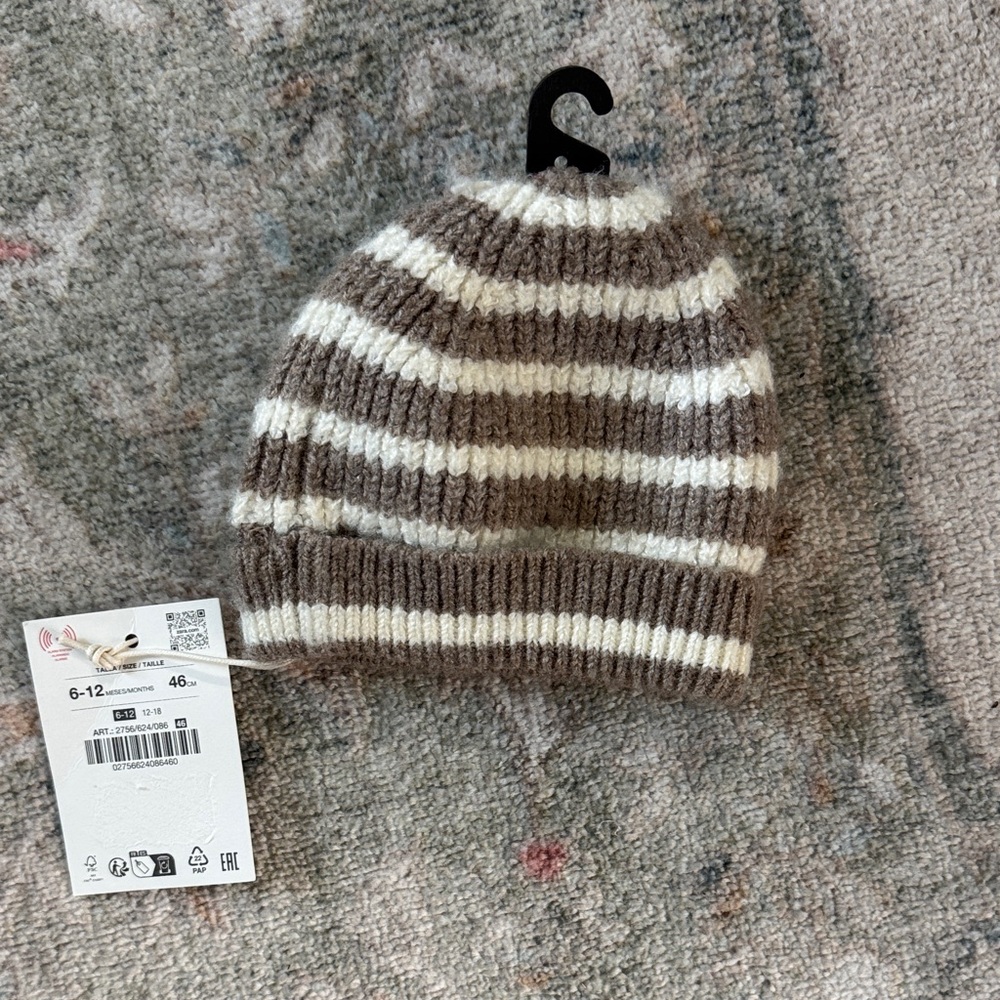 Zara Brown & Cream Striped Knit Beanie for Kids